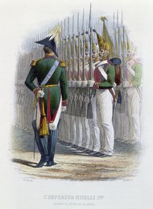 Le tsar Nicolas Ier de Russie inspectant ses gardes au garde-à-vous - Adolphe Yvon